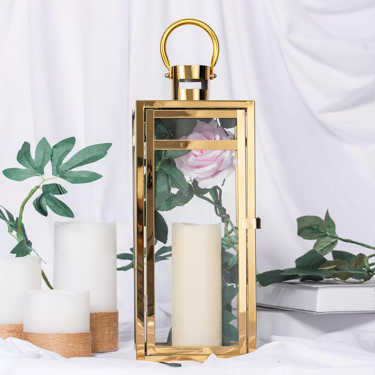 GOLD 17" tall Metal Lantern Candle Holder Party Wedding Events